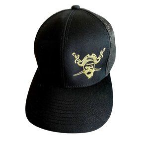 Pacific Herowear Pro Model Black With Gold Pirate Adjustable Trucker Hat 104C